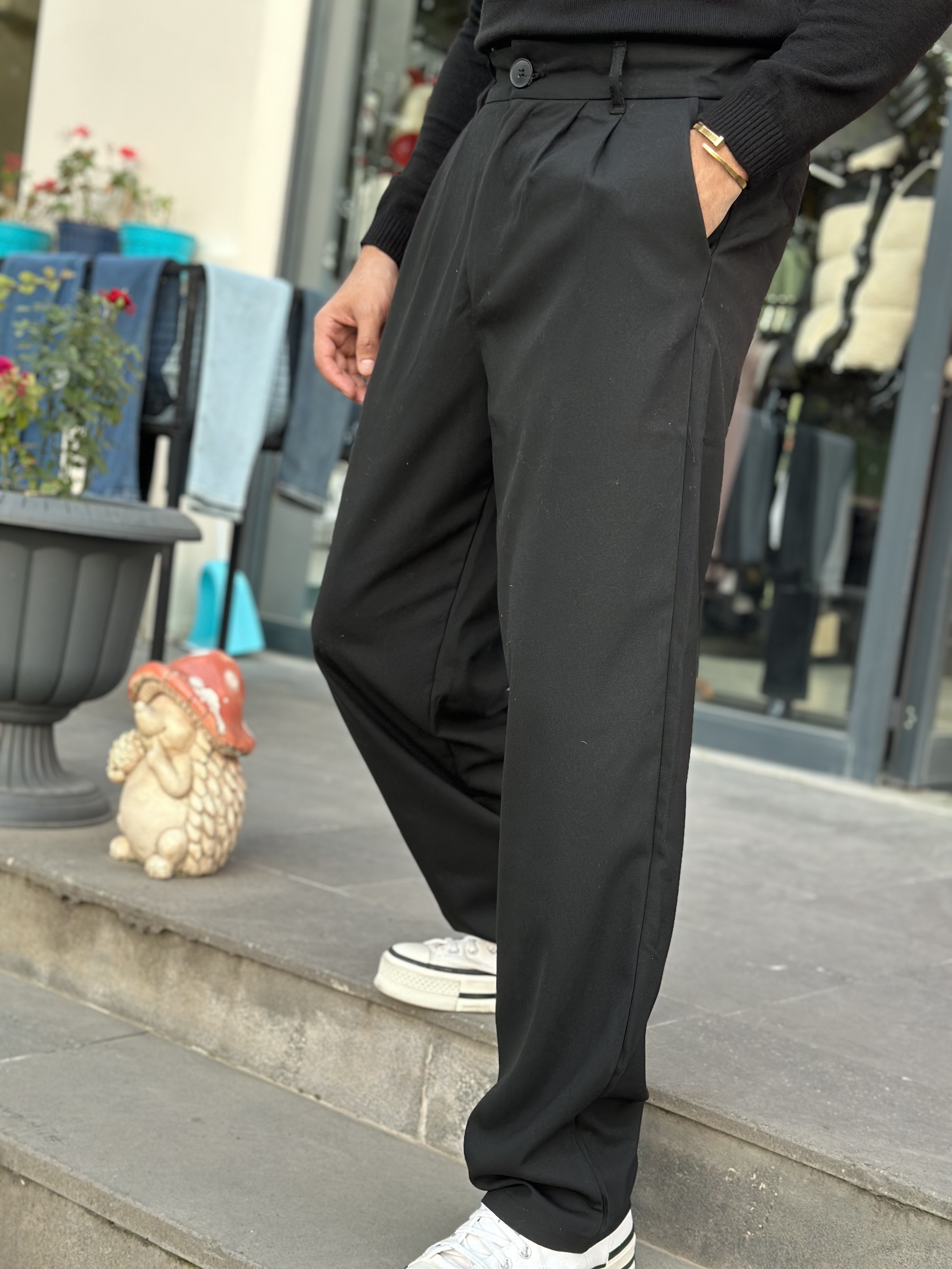Siyah Kumaş Baggy Pantolon