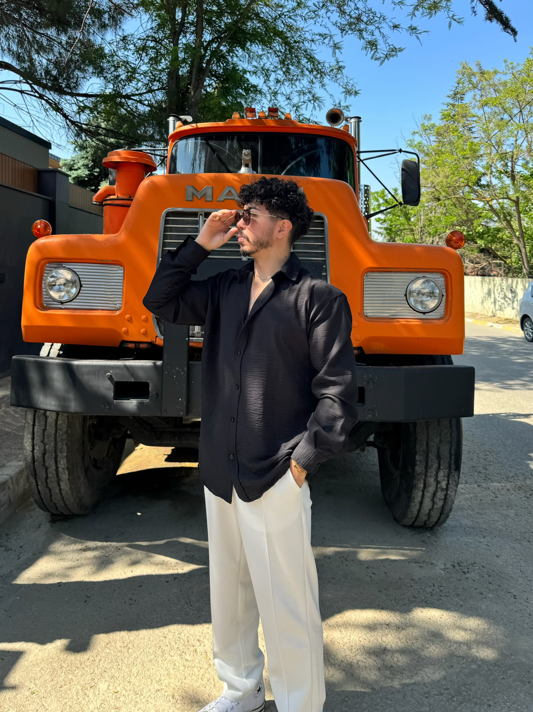 Oversize Keten Siyah Gömlek