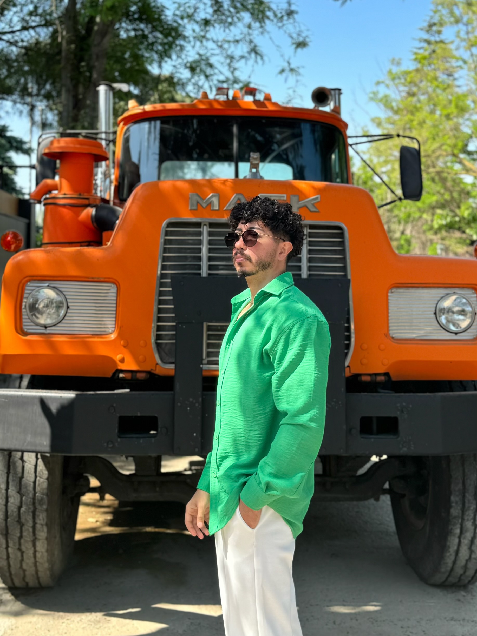 Oversize Yeşil Keten Gömlek